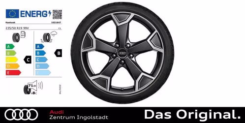 Original Audi Q3 / Q3 Sportback (F3) 19 Zoll Sommerkomplettradsatz im 5-Arm-Secare-Design mattschwarz mit Kontrastfarbe Quarzgrau 7 J x 19, 235/50 R 19 99V Hankook Ventus S1 evo² SUV (K117A) AO