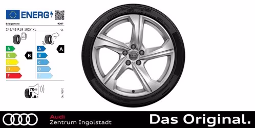 Original Audi A6 Avant / Limousine (4K) 19 Zoll Sommerkomplettradsatz im 5-Arm-Design, Galvanosilber Metallic 8,5 J x 19, 245/45 R 19 102Y XL Bridgestone Turanza T005 AO
