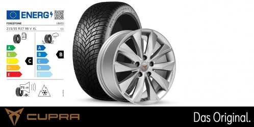 Original SEAT CUPRA Ateca 17 Zoll Winterkomplettradsatz Dynamic silber Firestone WINTERHAWK 4 / 215/55 R17 98 V XL / 7,0J x 17 ET45