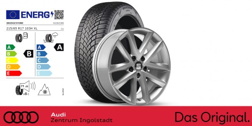 Original SEAT Tarraco 17 Zoll Winterkomplettradsatz Dynamic silber Bridgestone Blizzak LM005 / 215/65 R17 103 H XL / 7,0J x 17 ET40