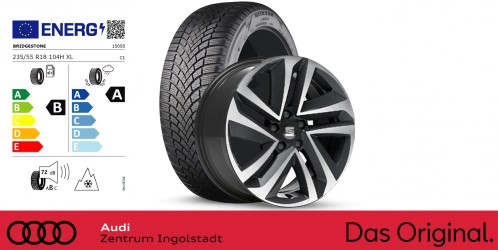 Original SEAT Tarraco 18 Zoll Winterkomplettradsatz Exclusive silber / schwarz Bridgestone Blizzak LM005 / 235/55 R18 104 H XL / 7,0J x 18 ET43